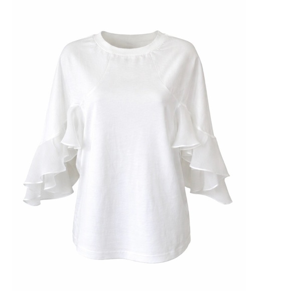 𝅺caara White Top Angel Flutter Sleeve Top Blouse 100% Cotton - Picture 2 of 12